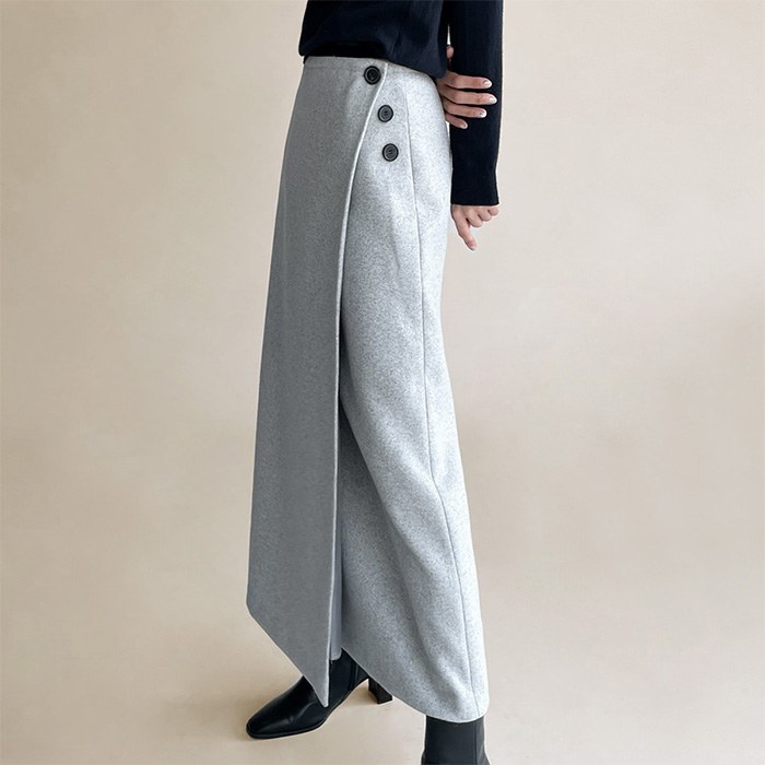 Button wool long skirt