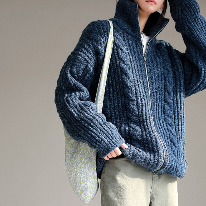 Cable Zip-Up Long Cardigan