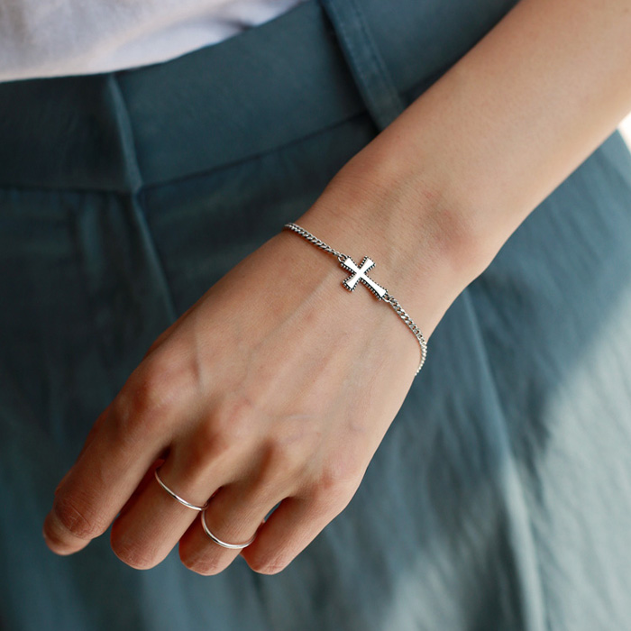 Clear Cross Silver Bracelet