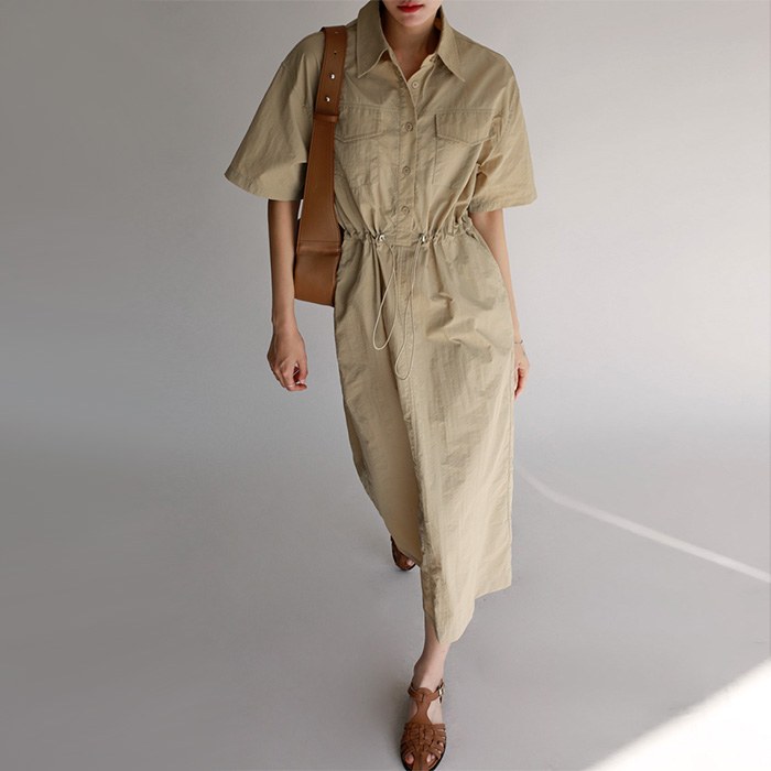 Waist String Shirt One-piece