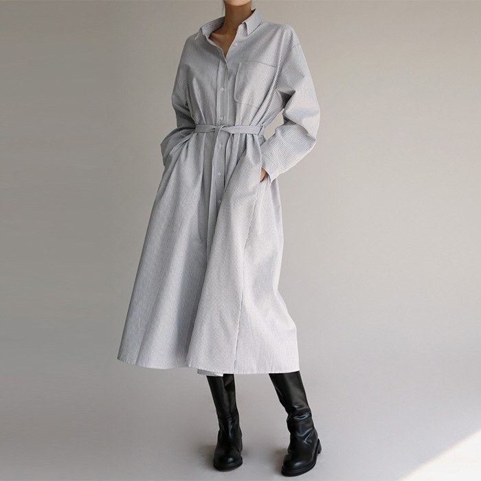 Stripe shirt long onepiece