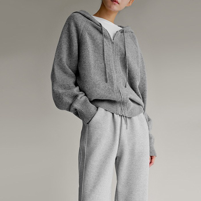 Hood Knit Zip-up Cardigan