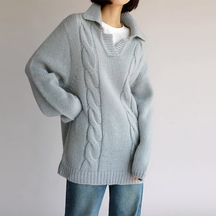 Collar Cable Long Knit