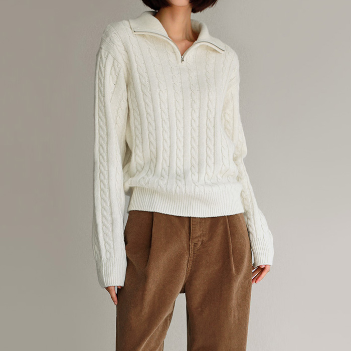 Cable Zip-up Knit Top