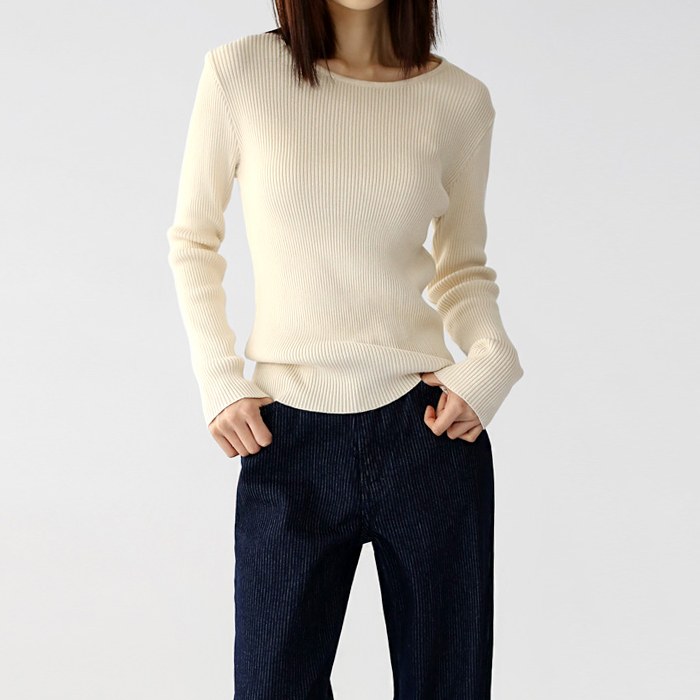 Ribbed round neck knit top