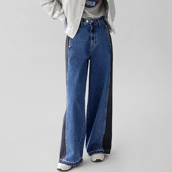 Side color matching denim pants