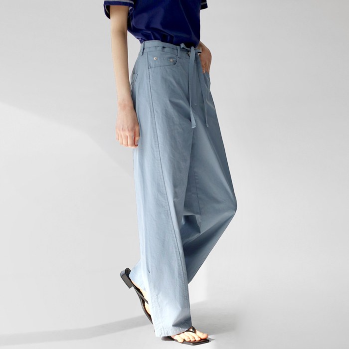 Belt diagonal cut cotton pants