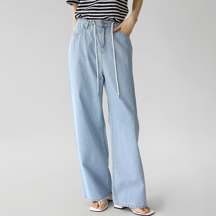 String Stripe Denim Pants