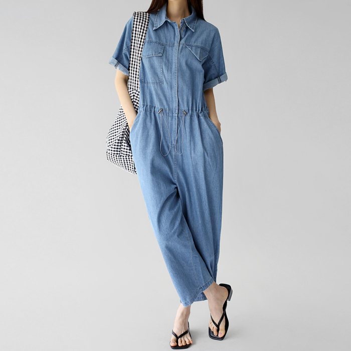 Zipup denim jumpsuit