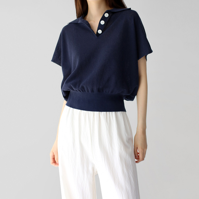 Collar Linen Blend Knit Top