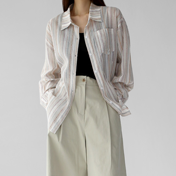 Sheer Stripe Long Shirt