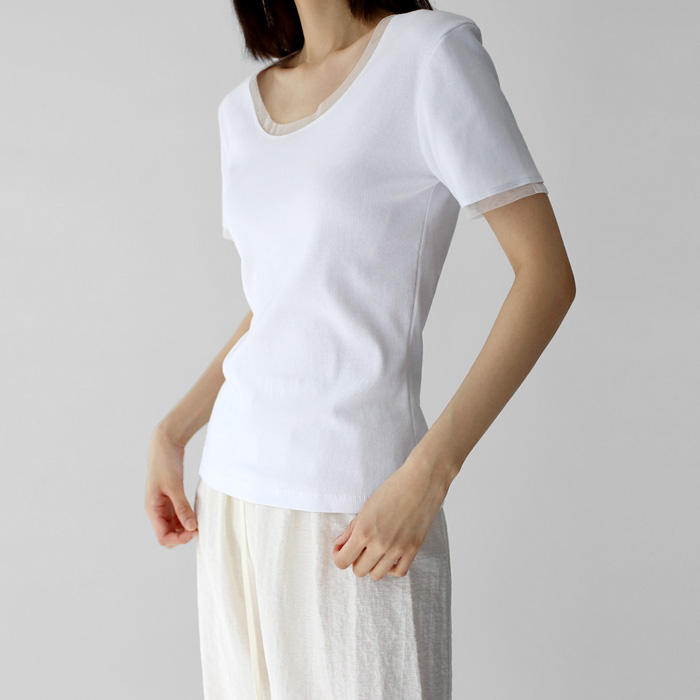 Slim color blocking ribbed tee