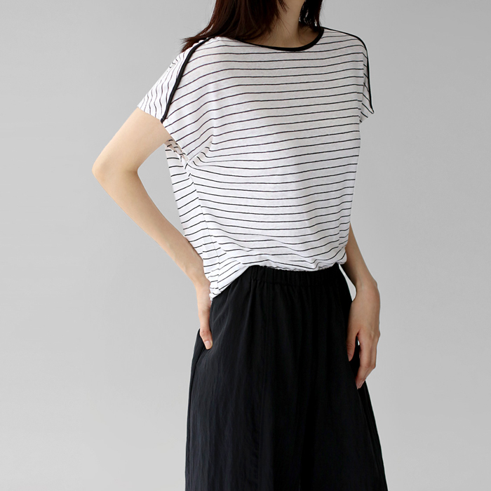 Linen stripe color block tee