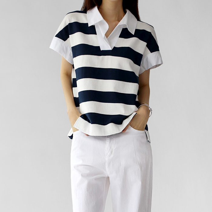 Wide Stripe Collar Tee
