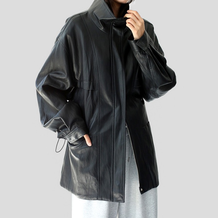 Vegan leather half field jacket