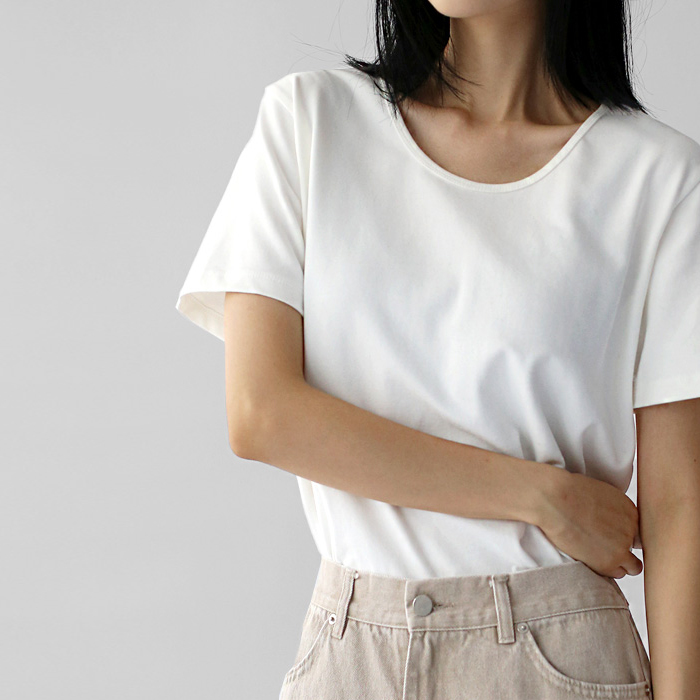 U-neck thick half-sleeved tee