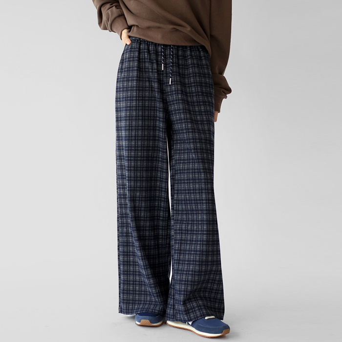 Mono check wide pants