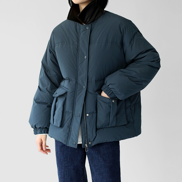 【工作日新品 - 7% 折扣】皮革领鸭绒针织羽毛针织服装