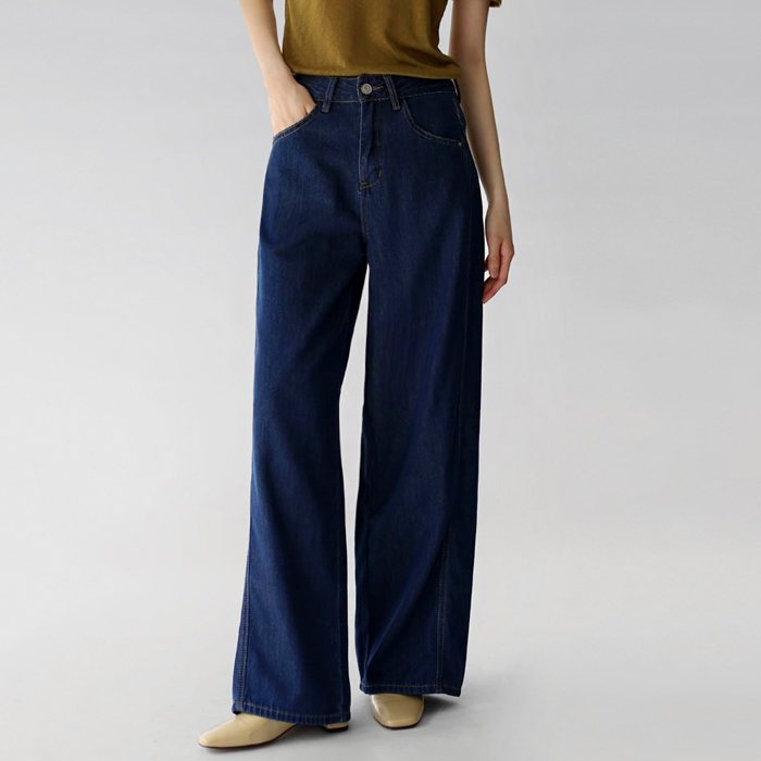 Process wide denim pants