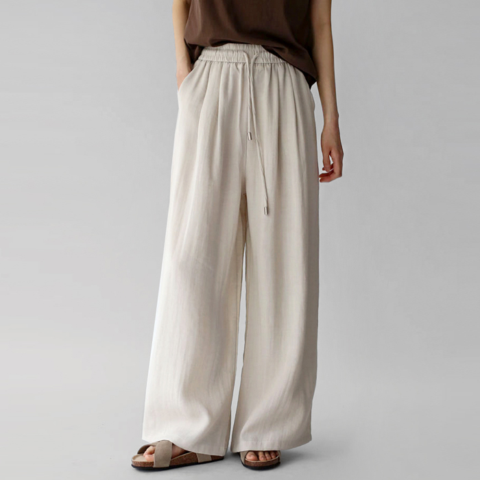 Linen elastic waistband wide pants