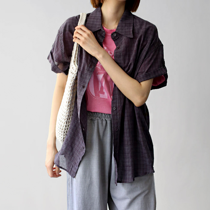 【新品7%折扣 - 截止至12日上午11点】卷袖格纹衬衫