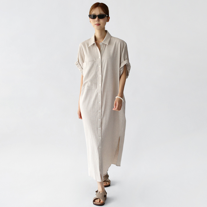 Natural striped long dress